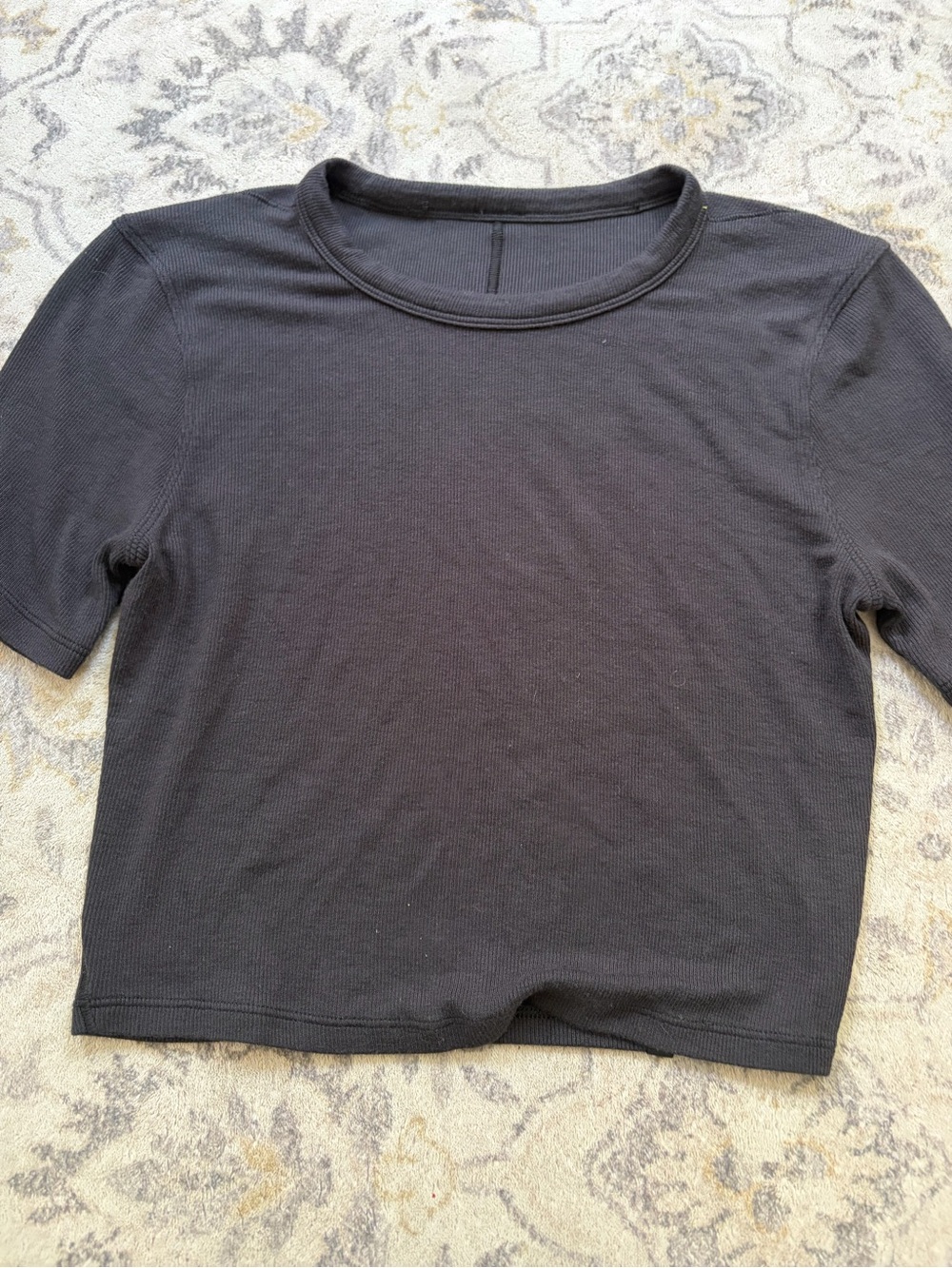 lululemon Hold Tight Black Ribbed Crewneck Crop Tee